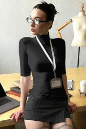 Solid Turtleneck Short Sleeve T-Shirt