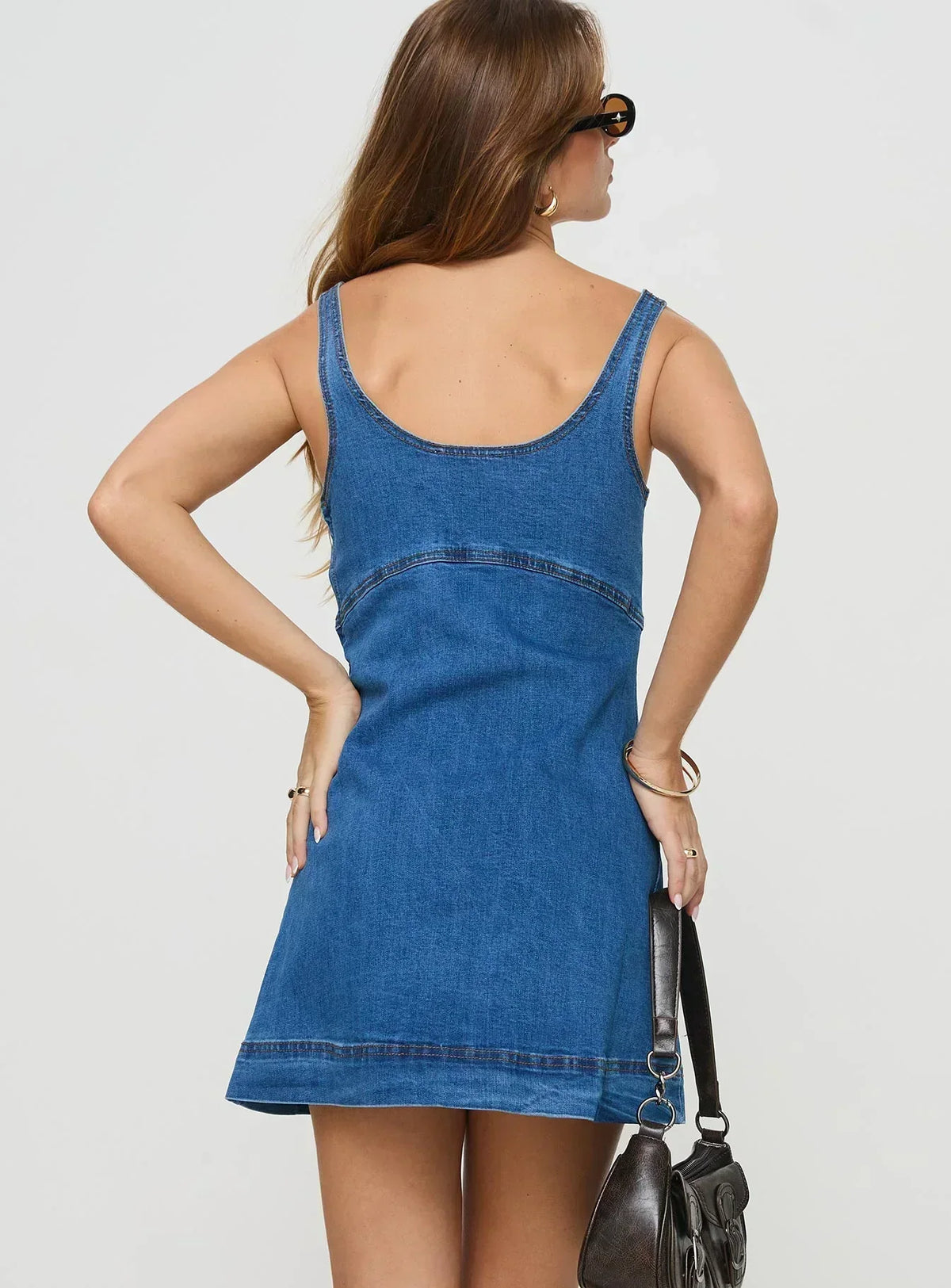 Denim Scoop Neck Sleeveless Seamed Bodice Mini Dress 5