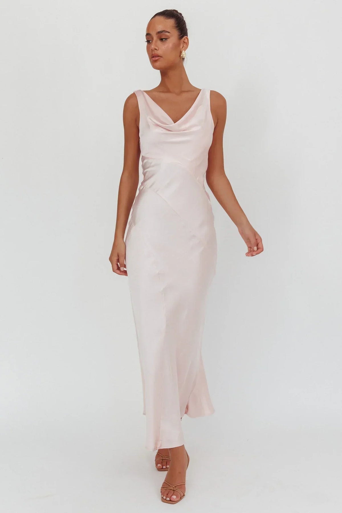 Satin Cowl Neck Sleeveless Open Back Bias Cut Maxi Dress 4
