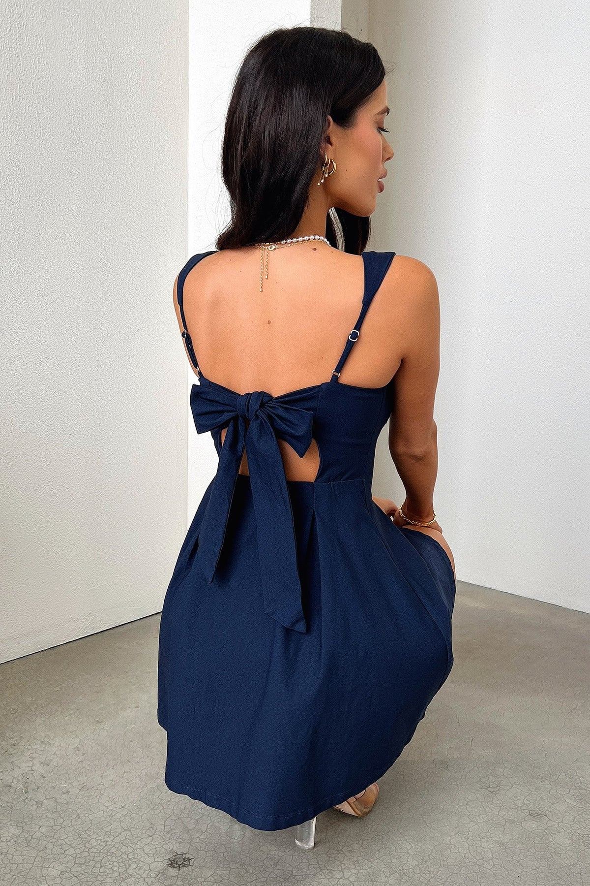 Square Neck Wide Strap Pleated Fit and Flare Mini Dress 2