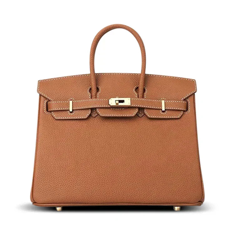 Top Handle Buckle Lock Structured Satchel Bag