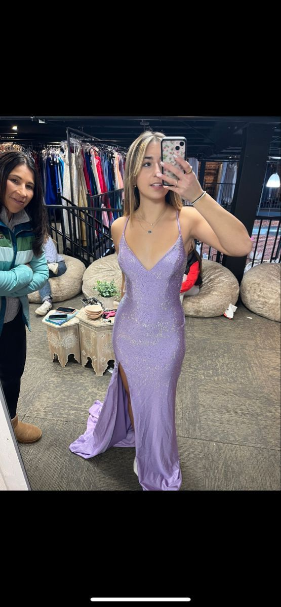 Charming Mermaid Straps Slit Beaded Backless Lilac Prom Dress cc1368