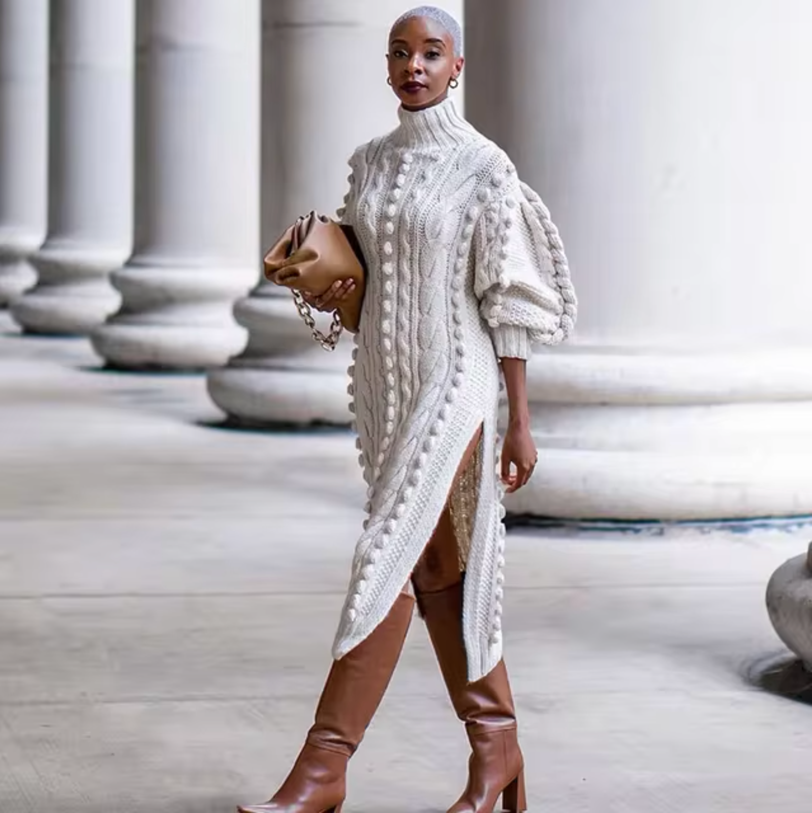 Classic Mariana High Neck Rib Dress for Modern Fashion Wear
