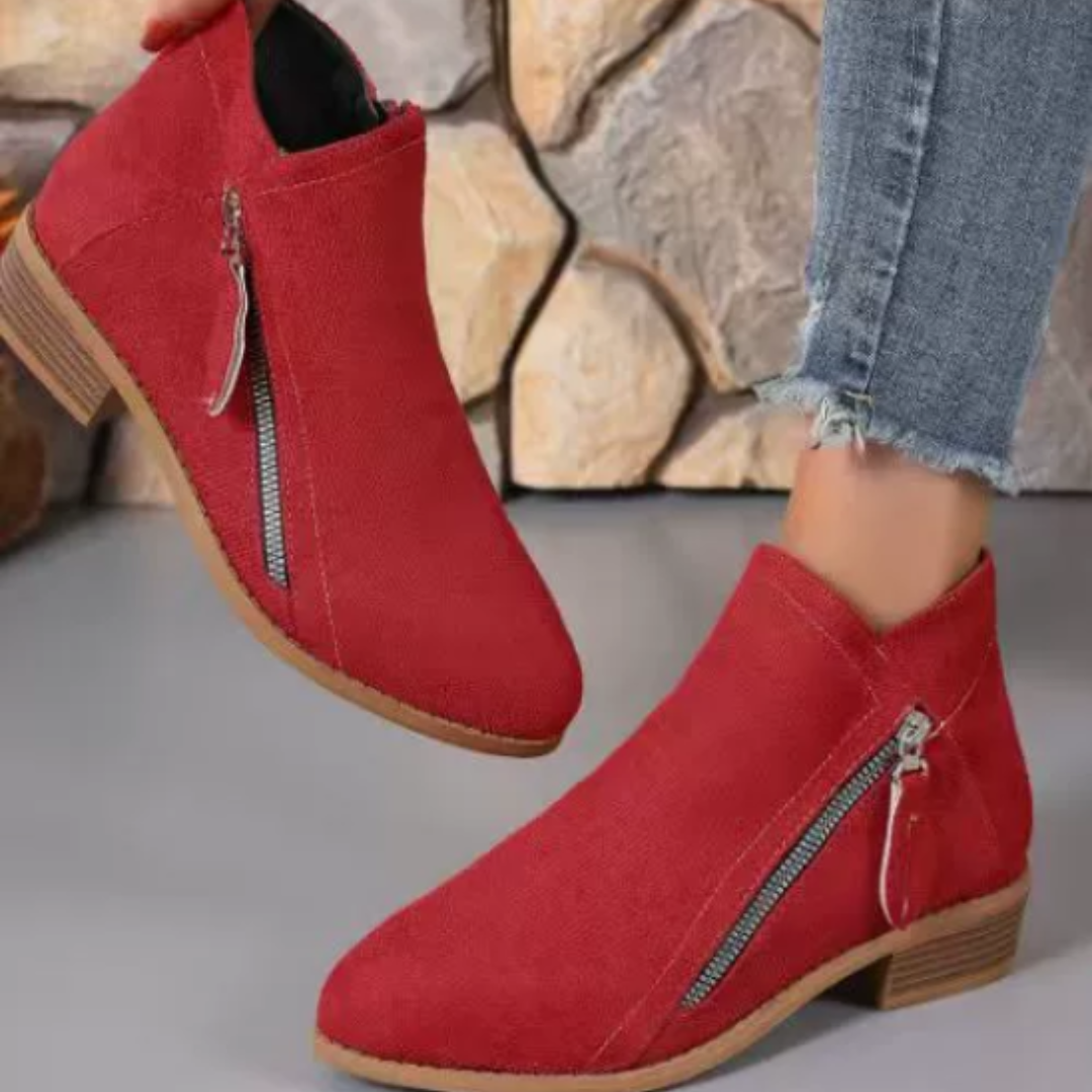 Pointed Toe Side Zip Block Heel Ankle Boots