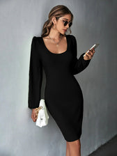 Knitted Backless Long-Sleeved Dress M / Black