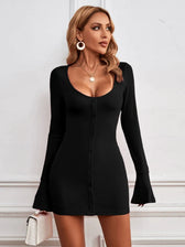 Single-Breasted Knitted Long-Sleeved Dress M / Burgundy