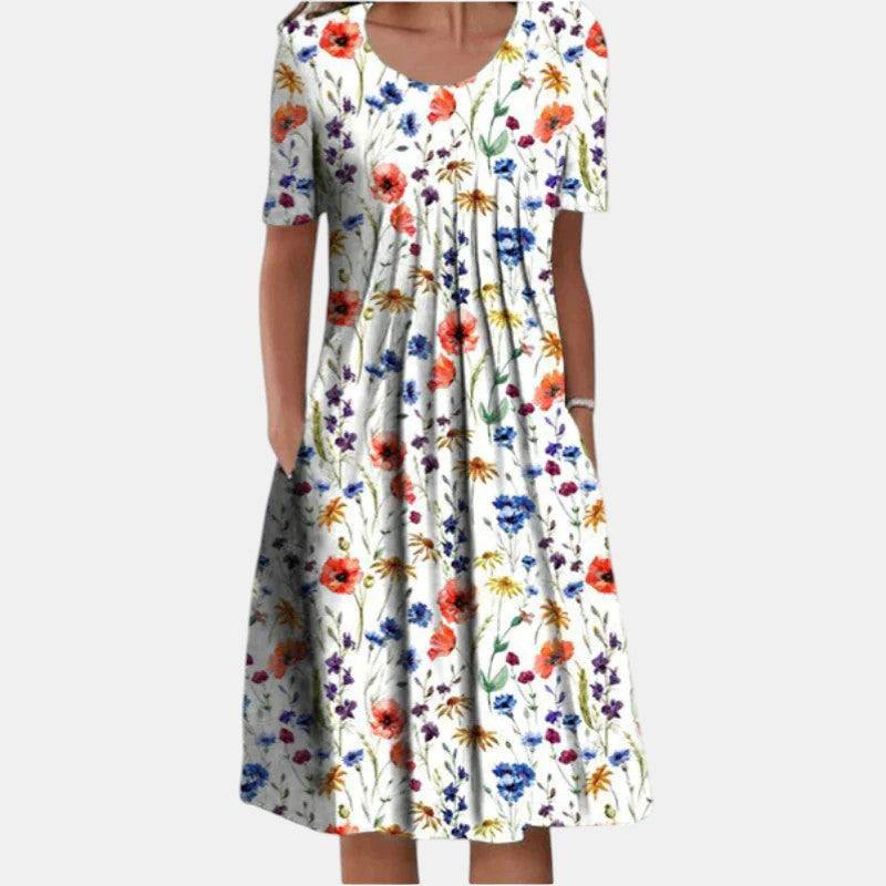 Wildflower Floral Short Sleeve Pleated Midi Dress