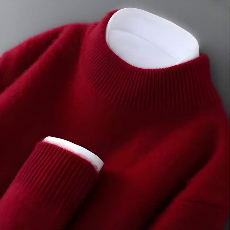 Mock Neck Long Sleeve Ribbed Trim Knit Sweater