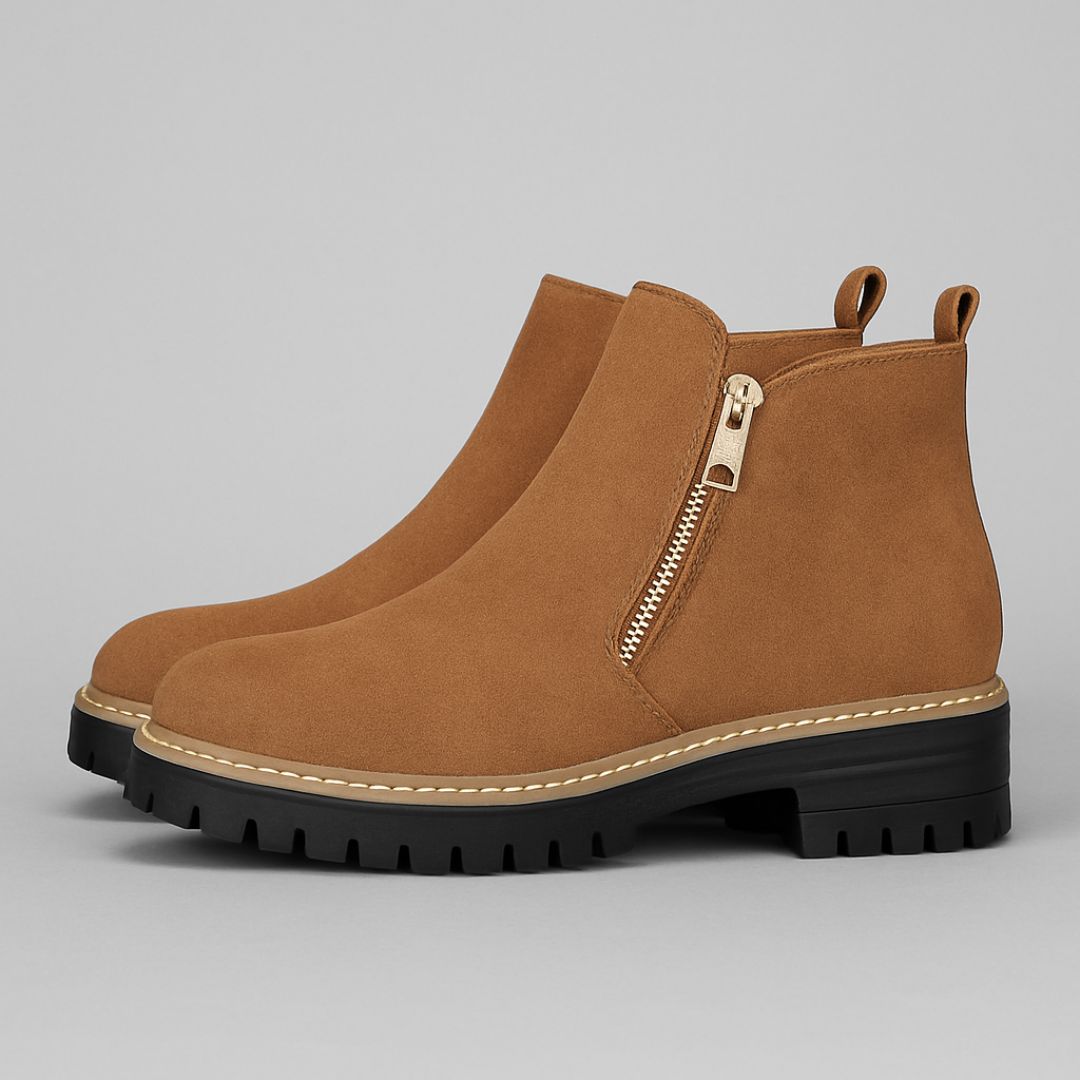 Side Zip Lug Sole Suede Ankle Boots