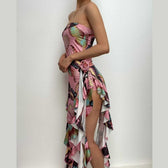 Butterfly print ruffle ribbon flower applique contrast backless maxi dress 10