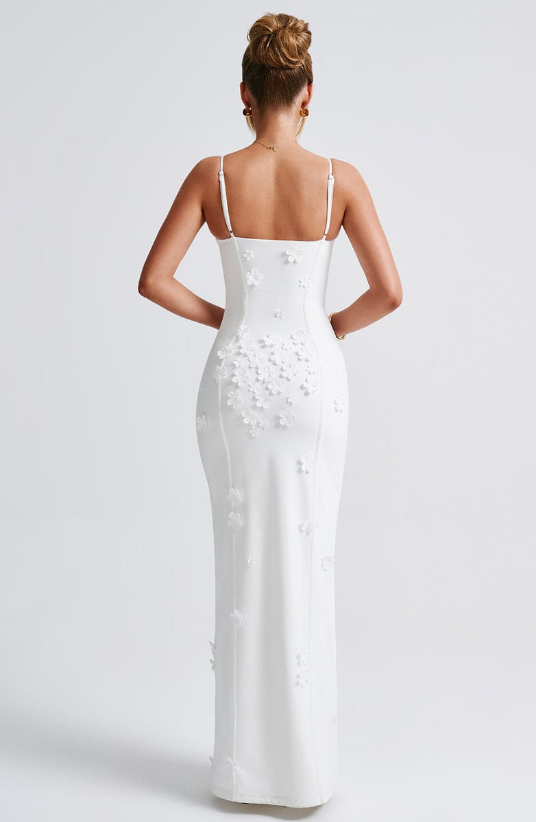 3D Floral Applique Bustier Spaghetti Strap High Split Maxi Dress 6