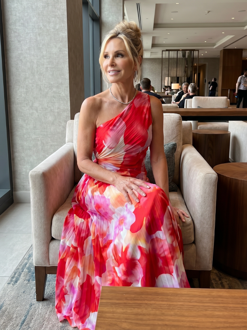 One Shoulder Floral Ruched Maxi Dress