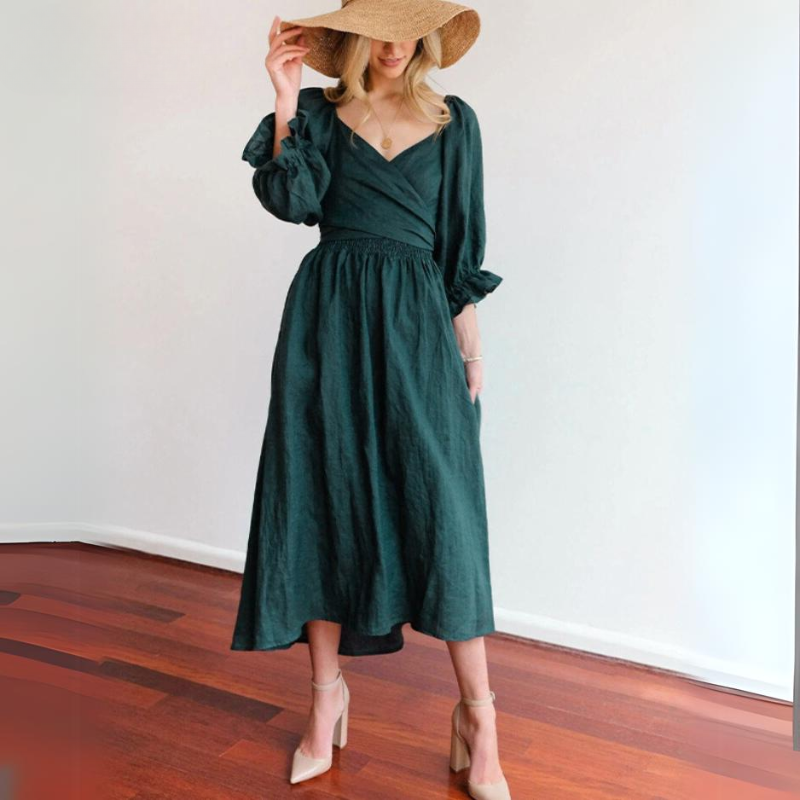 Marina Boutique French Dress with Ruffled Sleeves Designer Edit