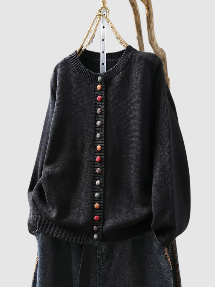 Crew Neck Long Sleeve Button Front Knit Cardigan