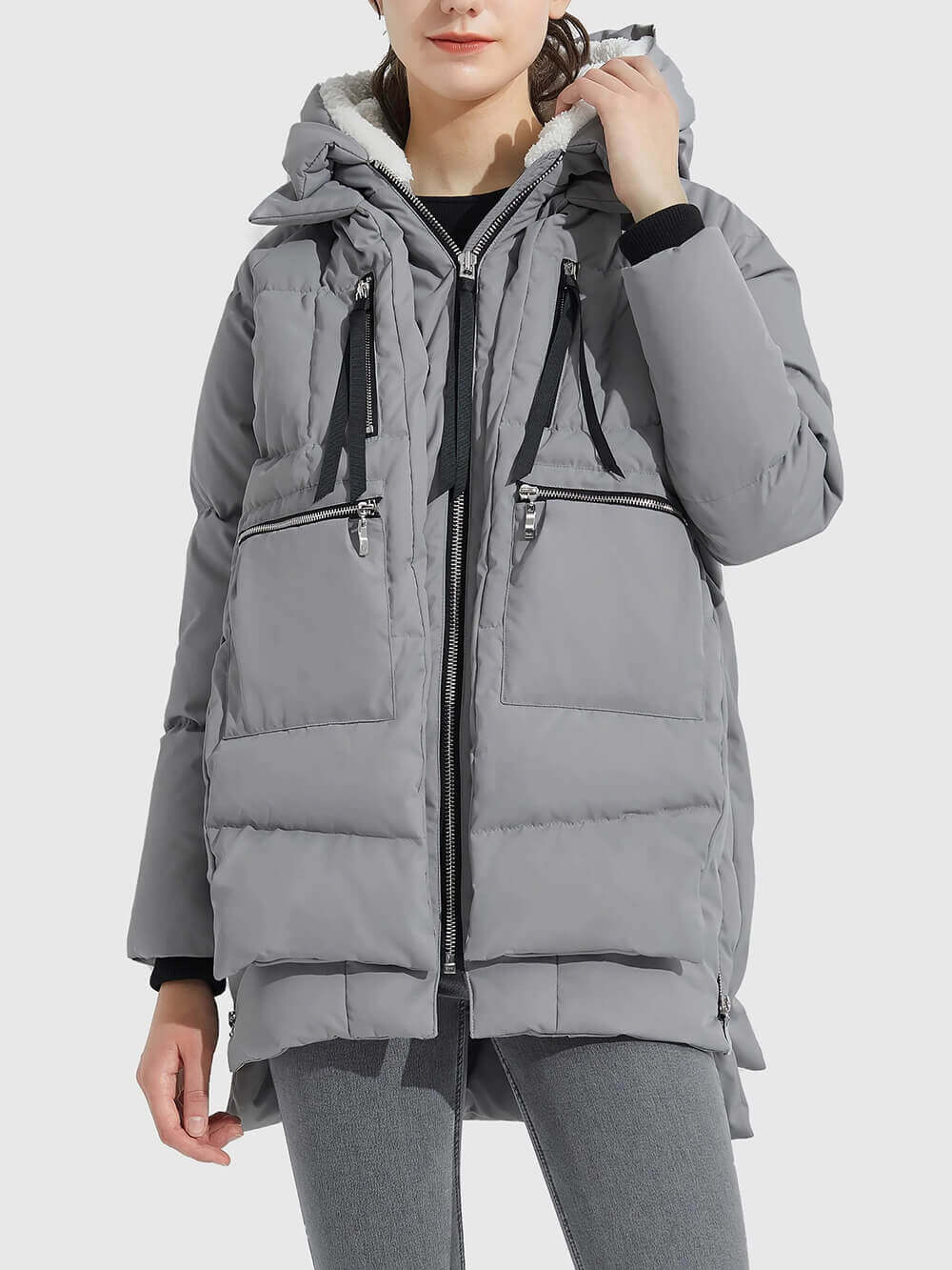 Hooded Zip Front Quilted Longline Puffer Jacket
