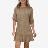 Cable Knit Ruffle Hem Long Sleeve Sweater Mini Dress 3