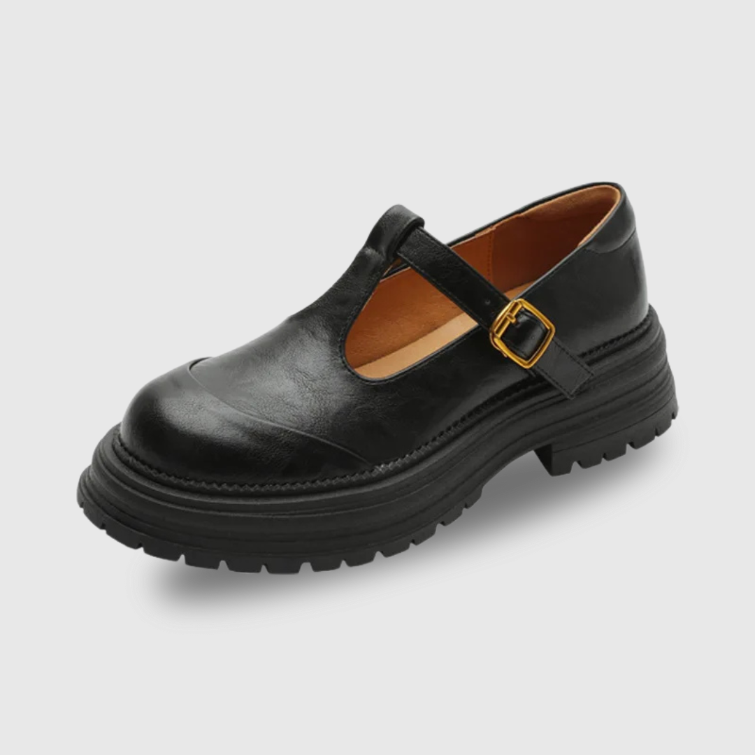 Round Toe T-Strap Buckle Platform Mary Jane Shoes