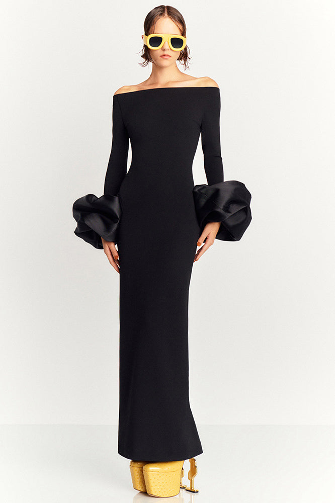 Mariana Minimalist Solid Colored Lantern Sleeve Dress Chic Silhouette Collection