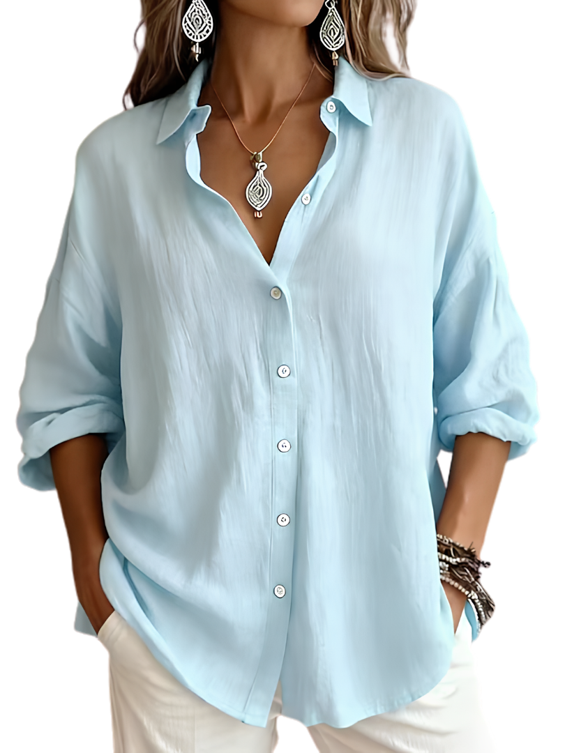 Collared Long Sleeve Relaxed Button Up Shirt