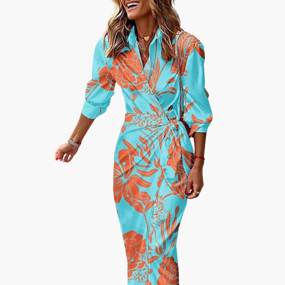 Leah | Printed Wrap Dress Light Blue