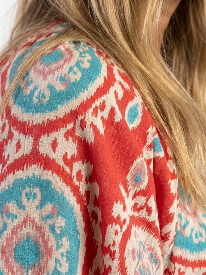 Medallion Print V-Neck Short Sleeve Tiered Maxi Dress