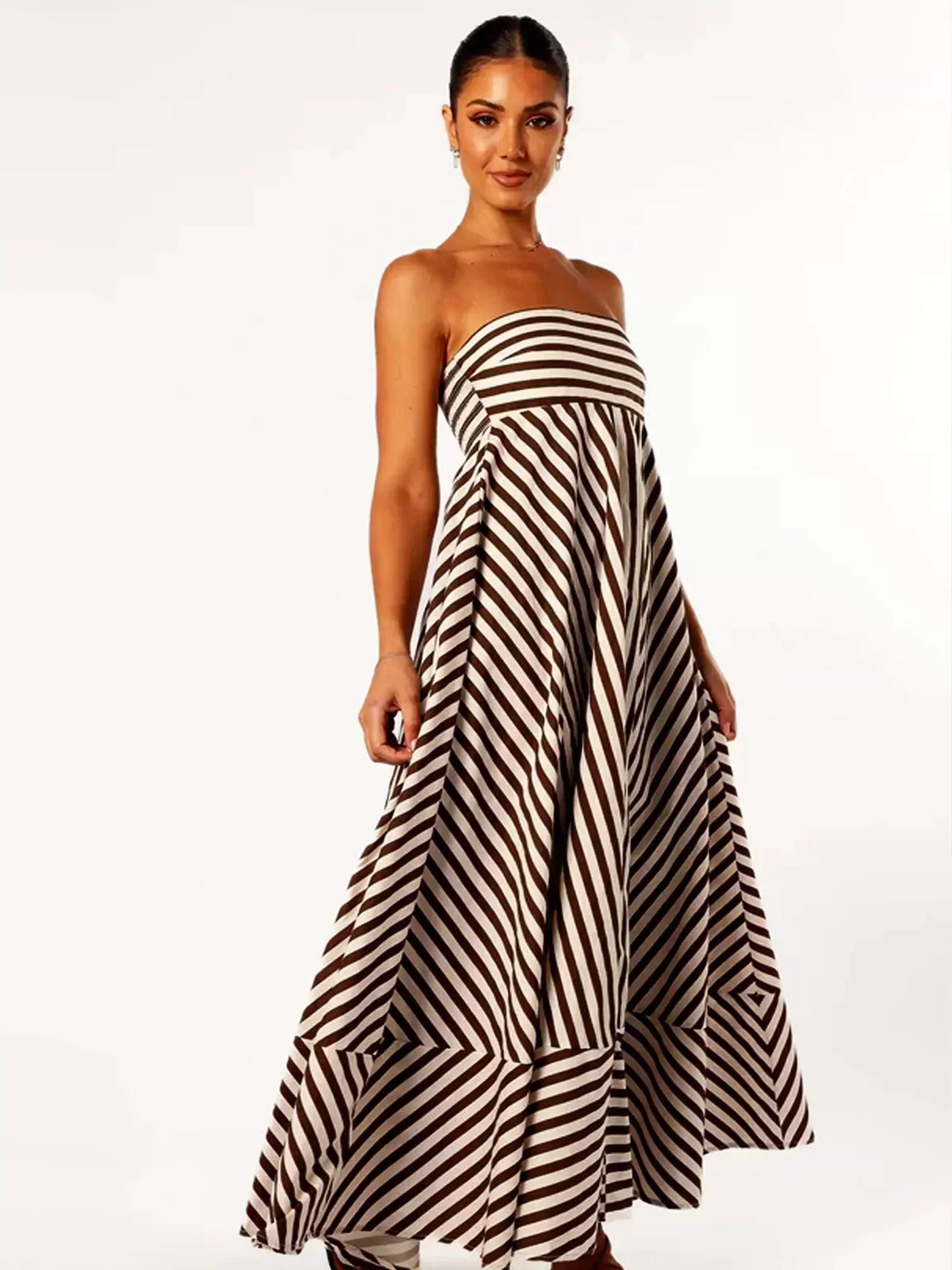 Strapless Striped A-Line Maxi Dress
