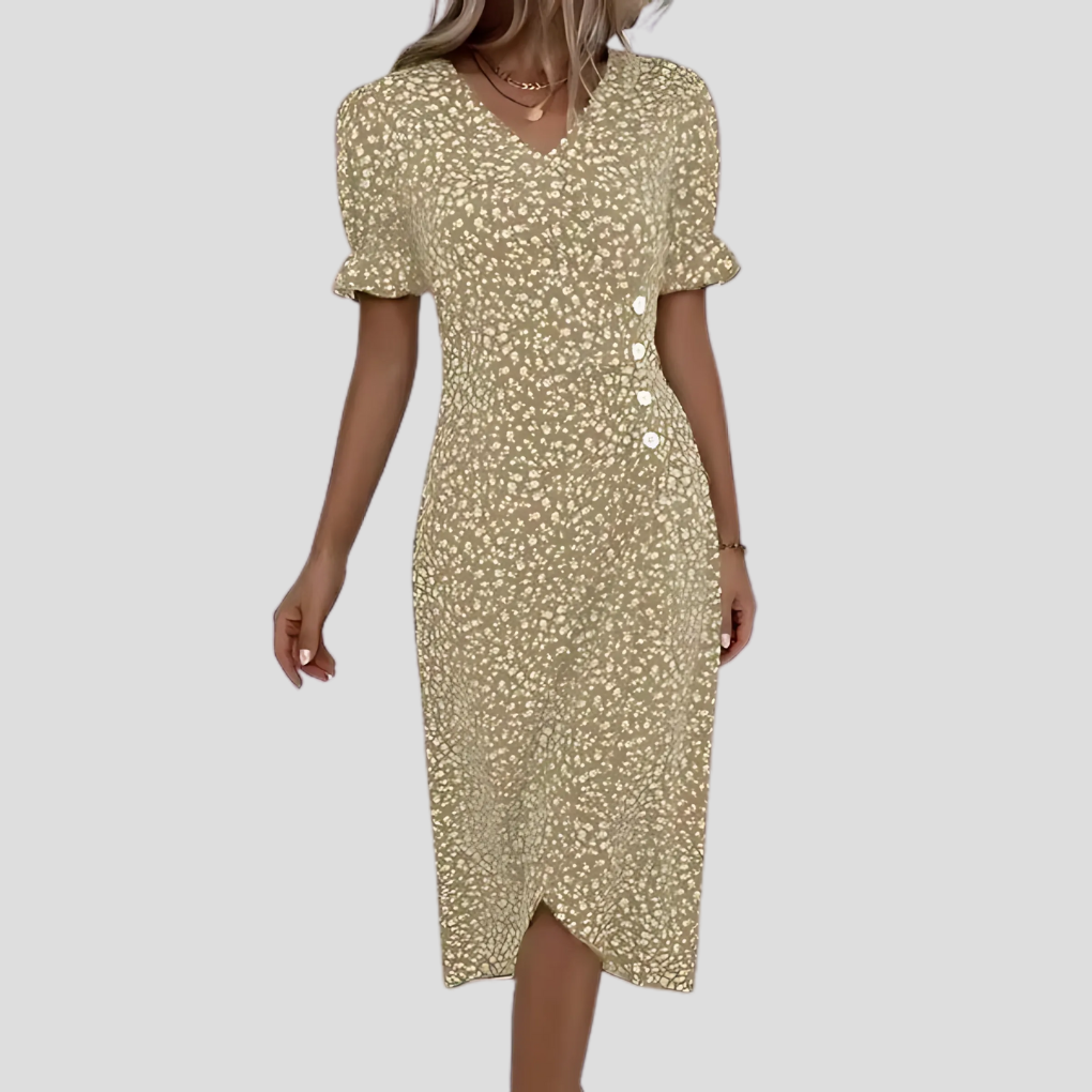 Floral V-Neck Short Sleeve Wrap Midi Dress 5