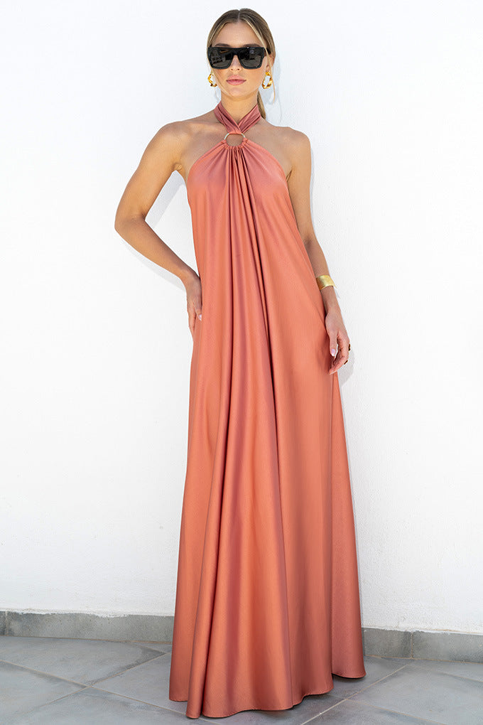 Satin Chic Maxi long Dress: Backless Halter Neck