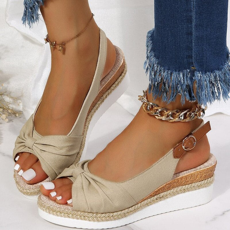 Peep Toe Slingback Espadrille Wedge Sandals
