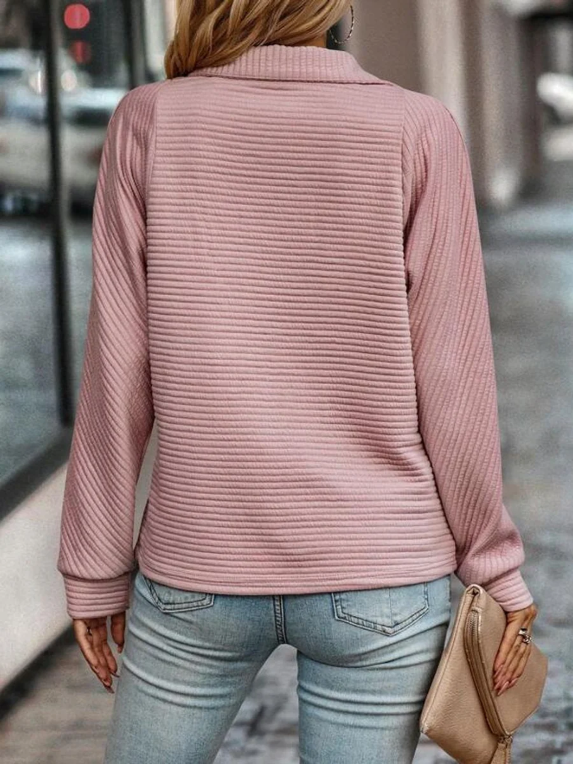 Quarter Zip Collared Long Sleeve Ribbed Sweatshirt