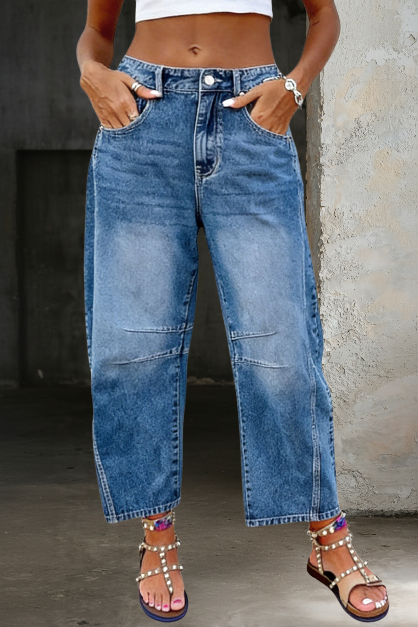 High Waist Barrel Leg Cropped Jeans