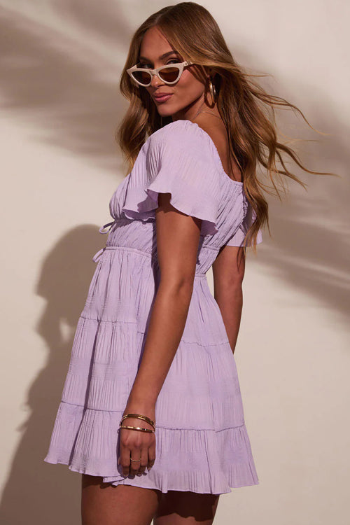Admirably Chic Adjustable Short Sleeve Mini Dress - Purple