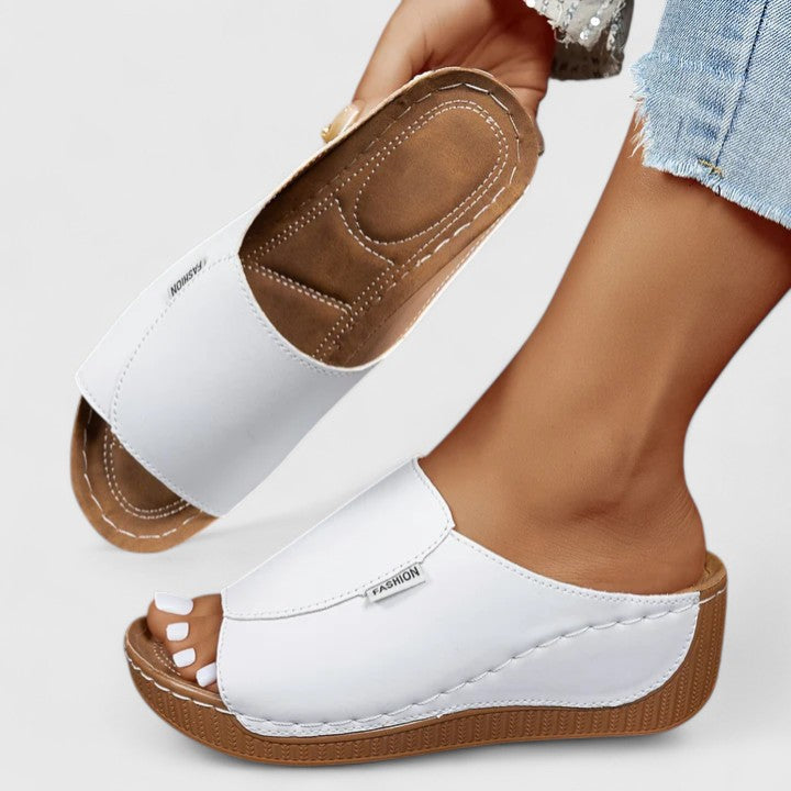 Open Toe Low Wedge Slide Mules