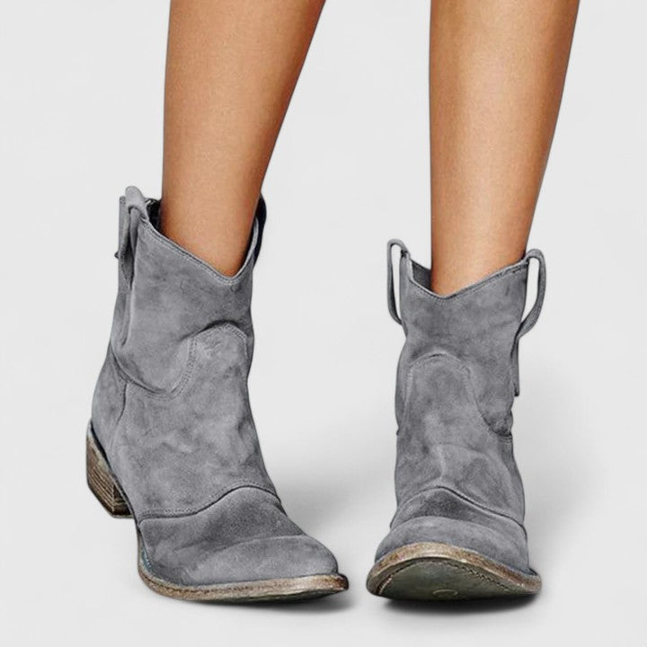Pointed Toe Block Heel Western Ankle Boots