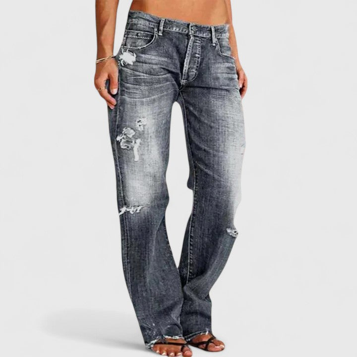 Distressed Ripped Raw Hem Straight Leg Jeans
