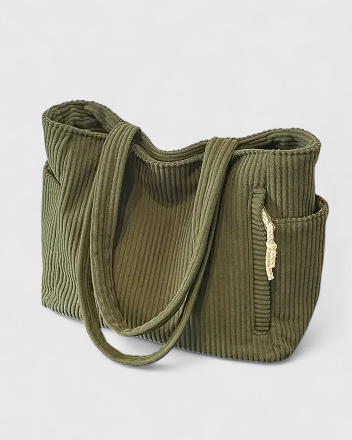 Ribbed Pleated Cord Detail Tote Bag