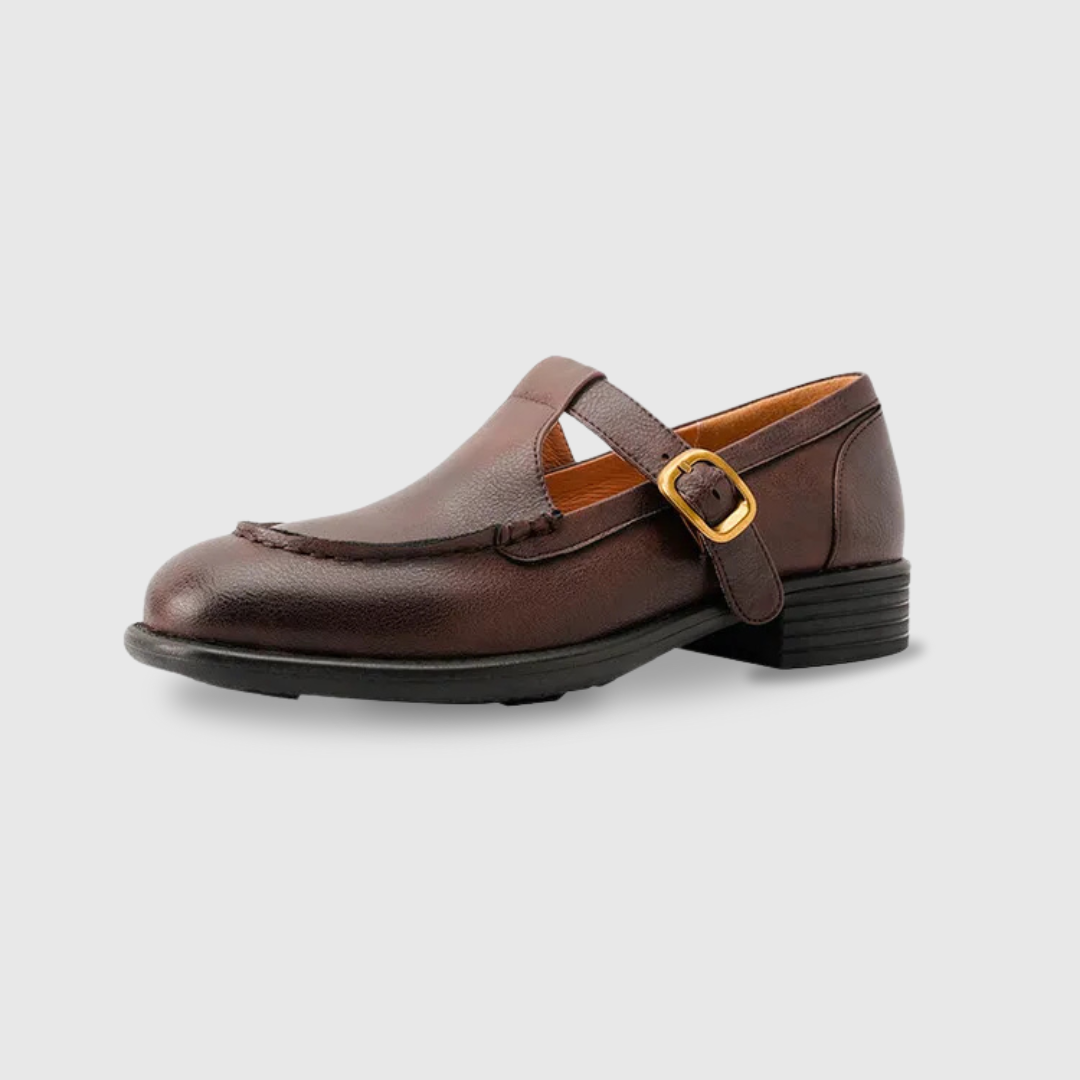 Round Toe T-Strap Buckle Mary Jane Flats