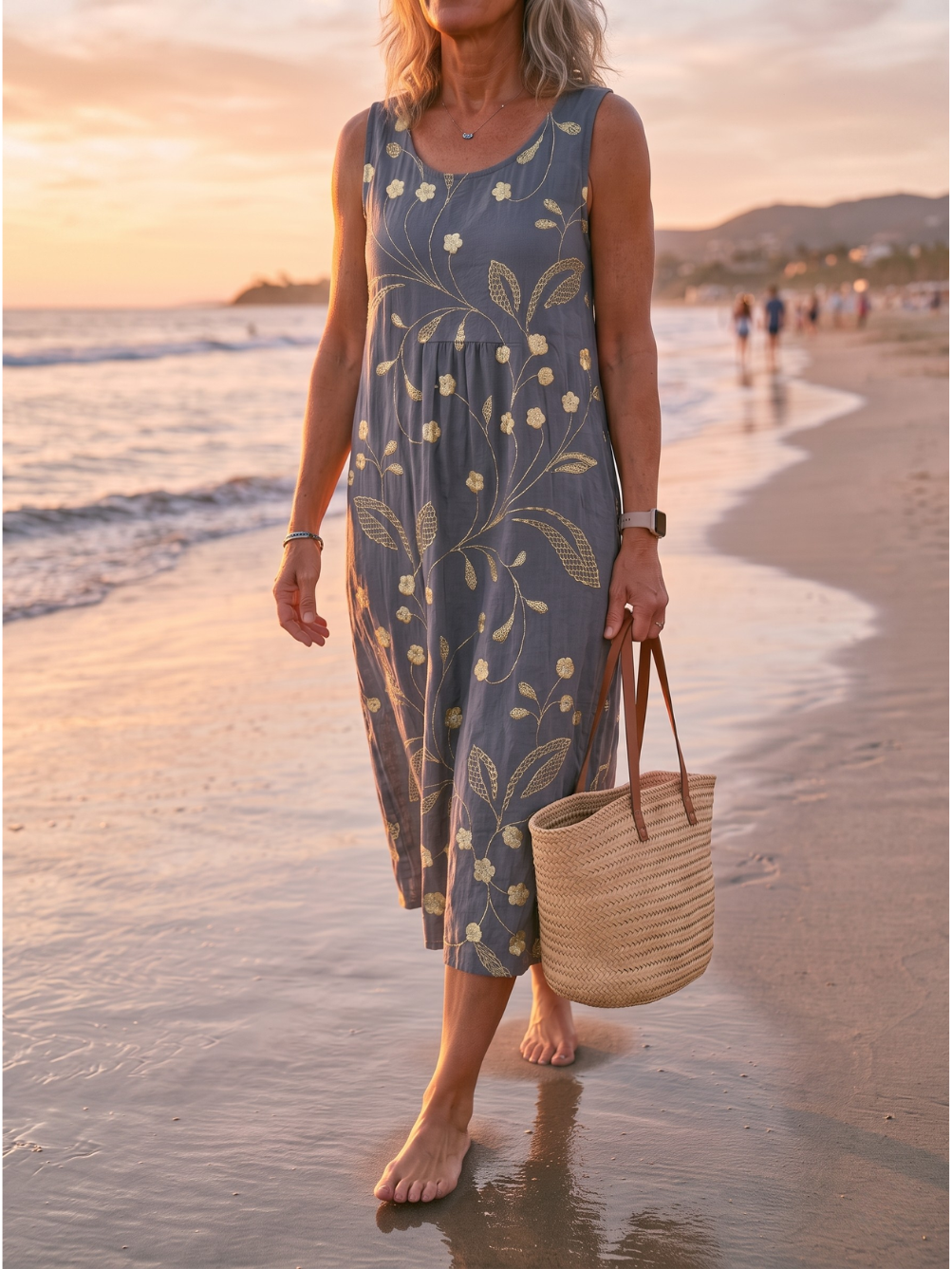 Floral Embroidered Scoop Neck Sleeveless Midi Dress
