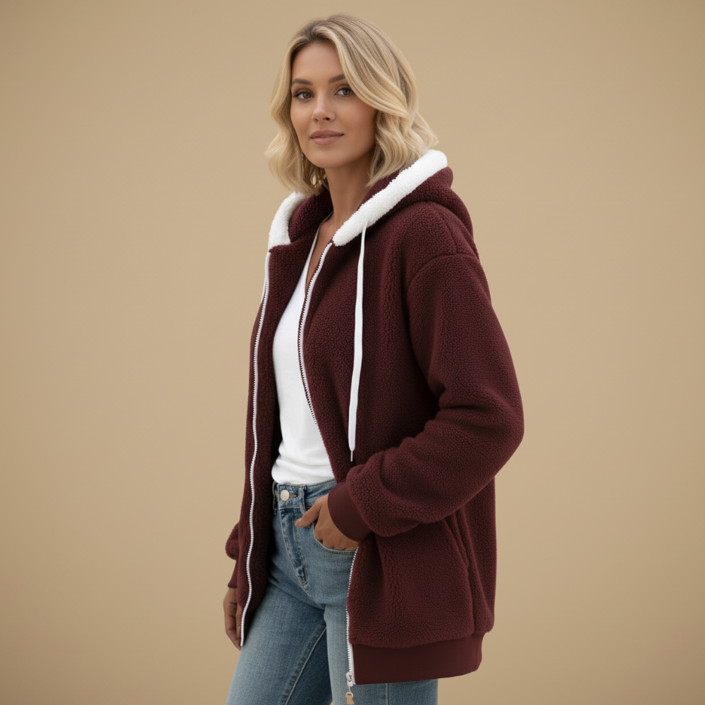 Women's Loose-Fit Fleece Hooded Jacket