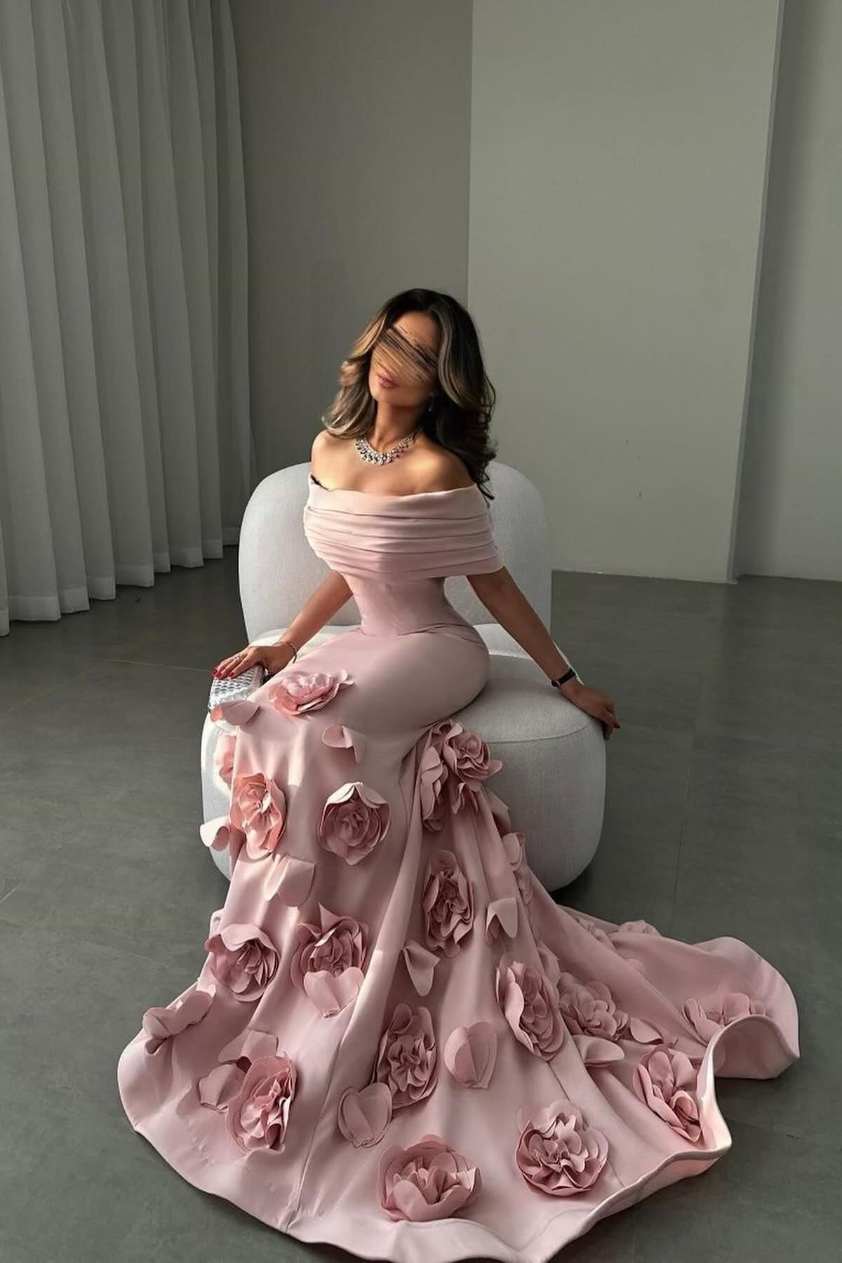 Gorgeous Mermaid Off the Shoulder Pink Formal Dress with 3D Flowers