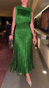 High Neck Sleeveless Fringe Midi Dress Party 4