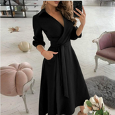 Polka Dot Deep V-Neck Long Sleeve Wrap Midi Dress 4