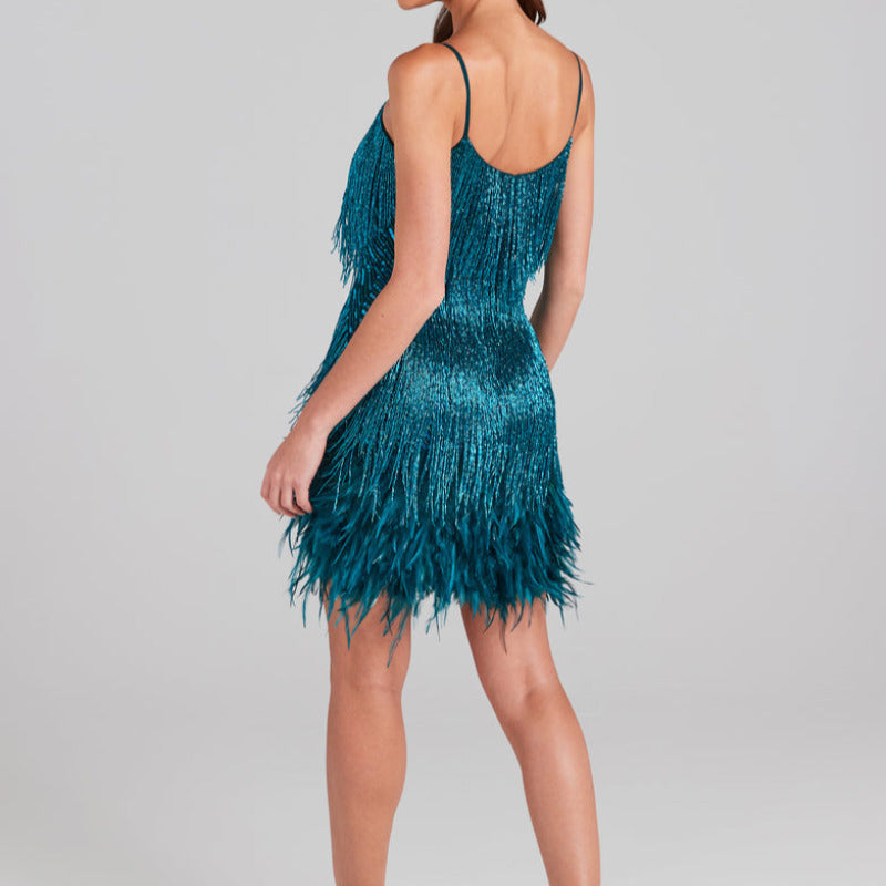 Sequin Fringe Feather V-Neck Mini Dress 13