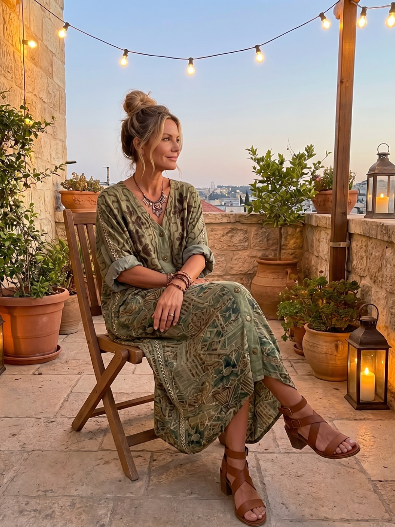 Aztec Print V-Neck Button Front Pocket Maxi Dress