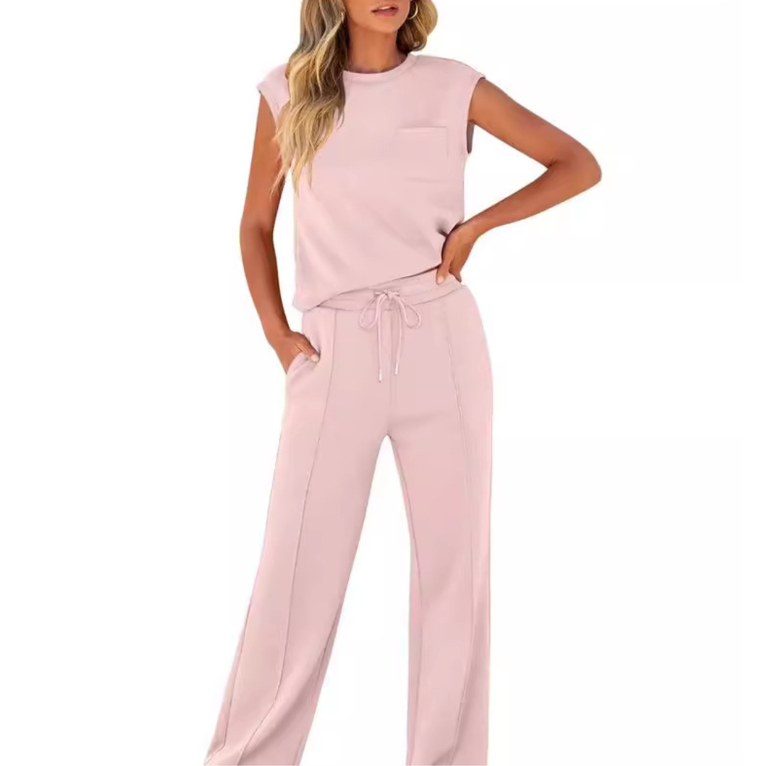 Cap Sleeve Top and Wide Leg Pants Two Piece Set