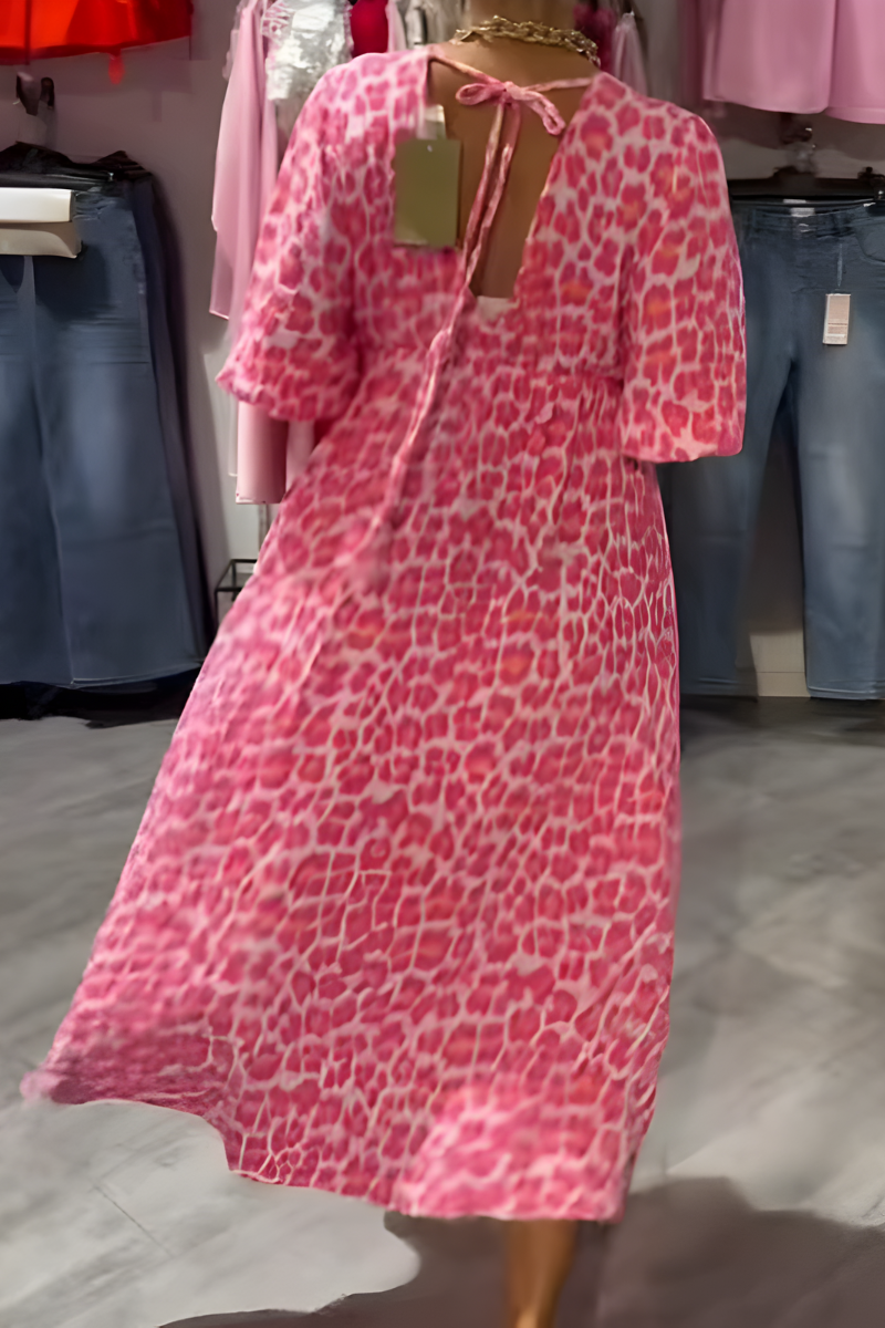 Geometric Print V-Neck Puff Sleeve Maxi Dress 5