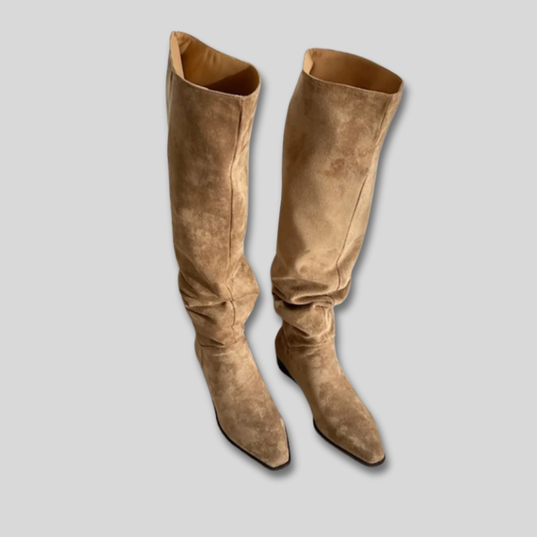 Suede Look Pointed Toe Slouchy Knee High Boots