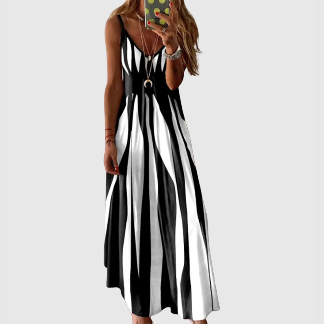 Ariella - Chic Sleeveless Striped Maxi Dress Black