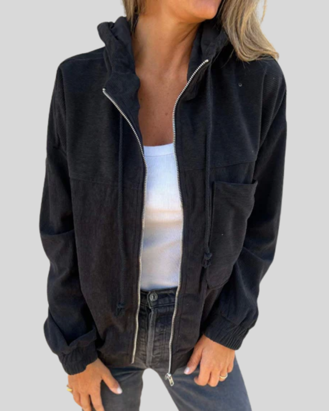 Corduroy Hooded Zip Front Jacket