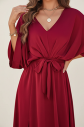 Satin V-Neck Batwing Wrap Maxi Dress 5